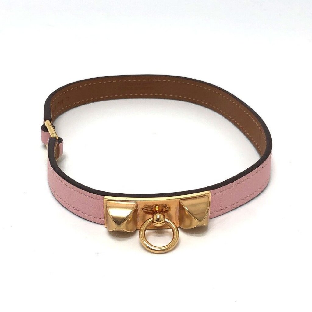 Hermes Rival Double Tour Double Bracelet Swift Pink/Goldhardware